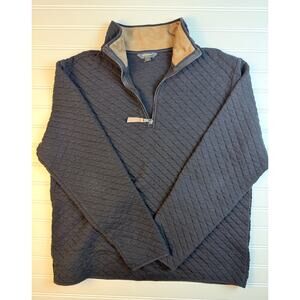 Banana Republic Mens Medium Quilted Quarter Zip Pullover Sweater Black Mock Neck